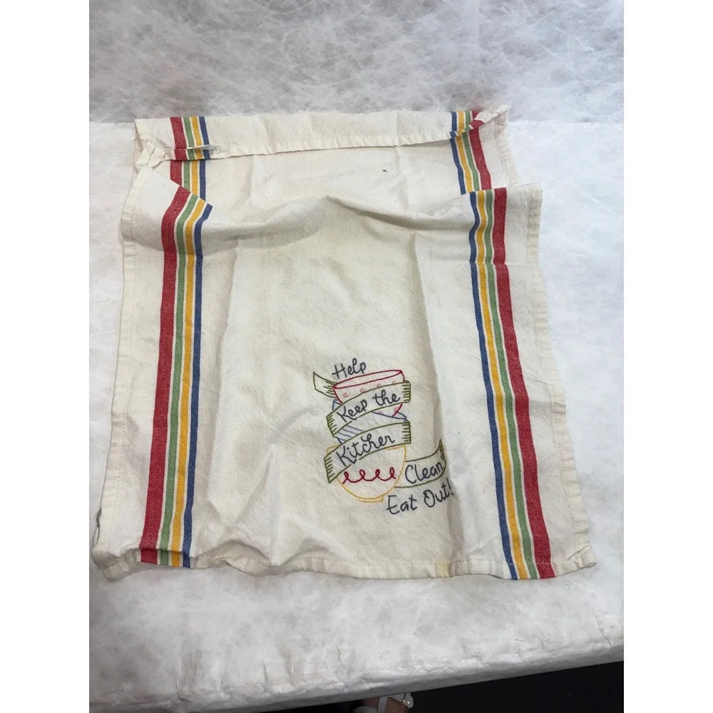 Vintage Kitchen Towel Lot of 4 Seahorse Dutch Fruit‎ Embroidered Cotton Linen